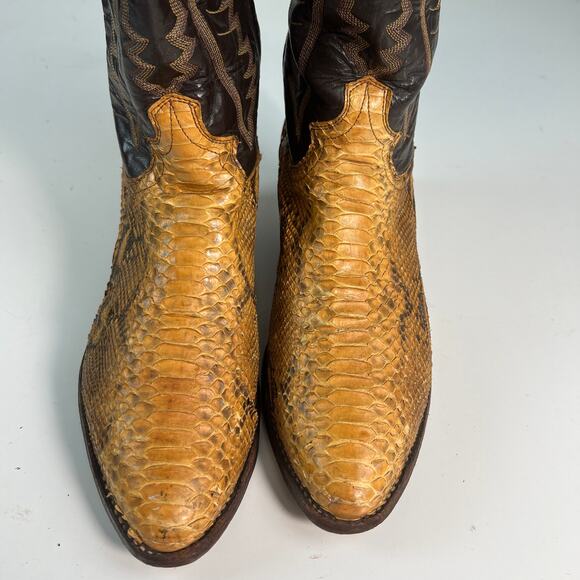Justin Leather Snakeskin 8695 Brown Tan Western Cowboy Boots 8.5 D - Picture 4 of 16